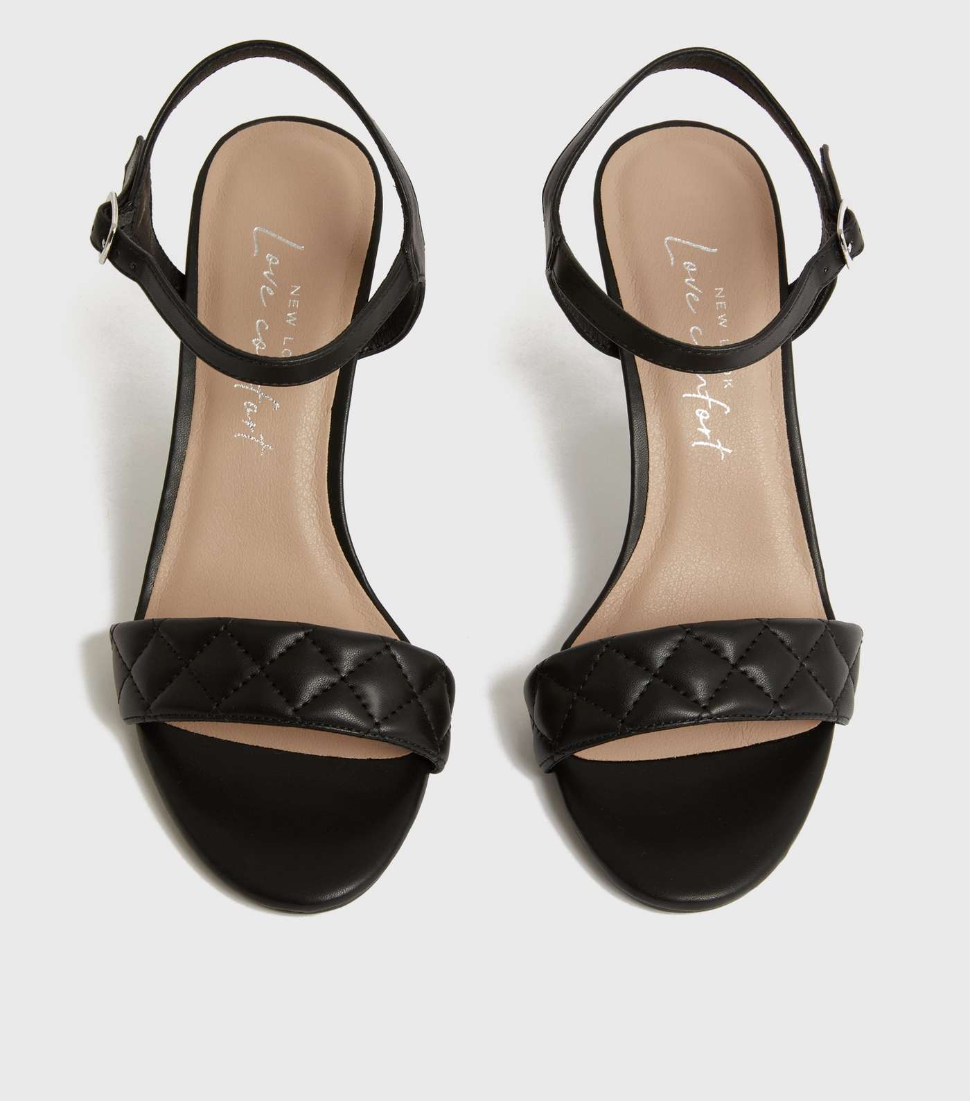 Black Quilted 2 Part Stiletto Heel Sandals Image 3