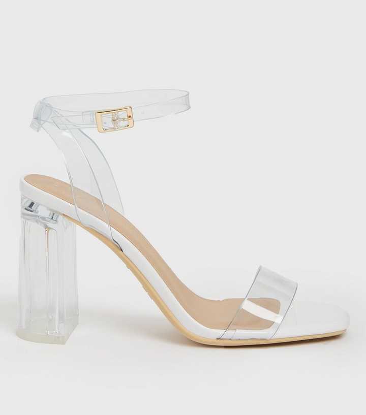 White Clear 2 Part Block Heel Sandals