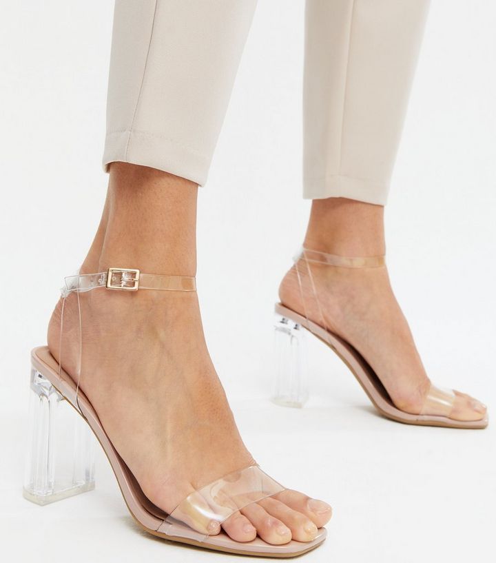 semiconductor Montgomery Airfield Pale Pink Clear 2 Part Block Heel Sandals | New Look
