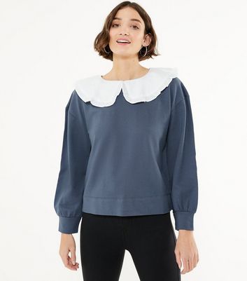 Influence Navy Frill Collar Sweatshirt 