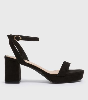 Wide Fit Black Block Heel Platform Sandals New Look