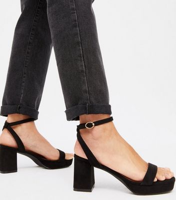 black wide fit heeled sandals