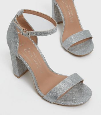 shop for Wide Fit Silver Glitter 2 Part Block Heel Sandals New Look Vegan at Shopo