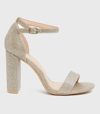 Gold Glitter 2 Part Block Heel Sandals 
