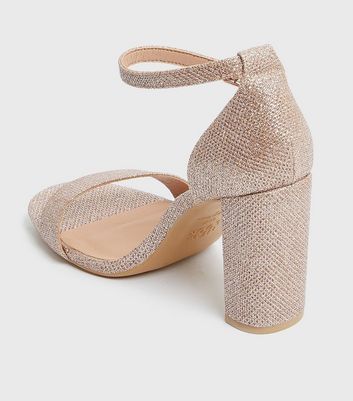 wide fit rose gold glitter block heels