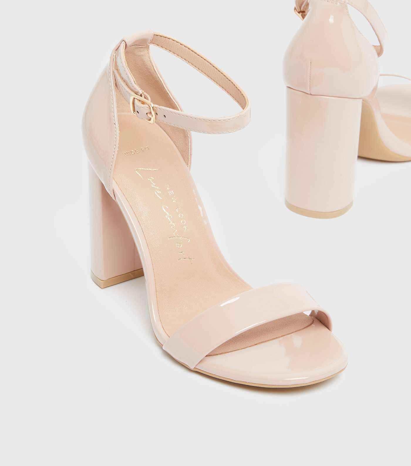 Wide Fit Pale Pink Patent Strappy Block Heel Sandals Image 3