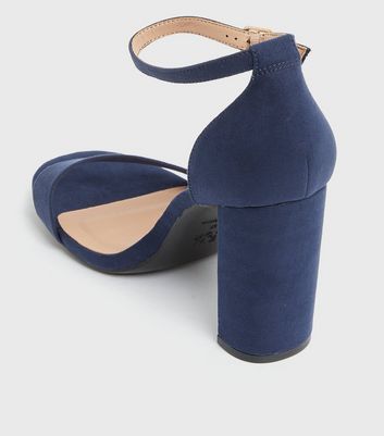 shop for Wide Fit Navy Strappy Block Heel Sandals New Look Vegan at Shopo