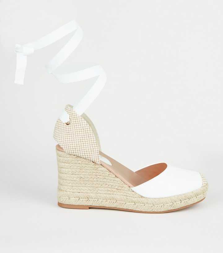 White Ankle Tie Espadrille Wedges
