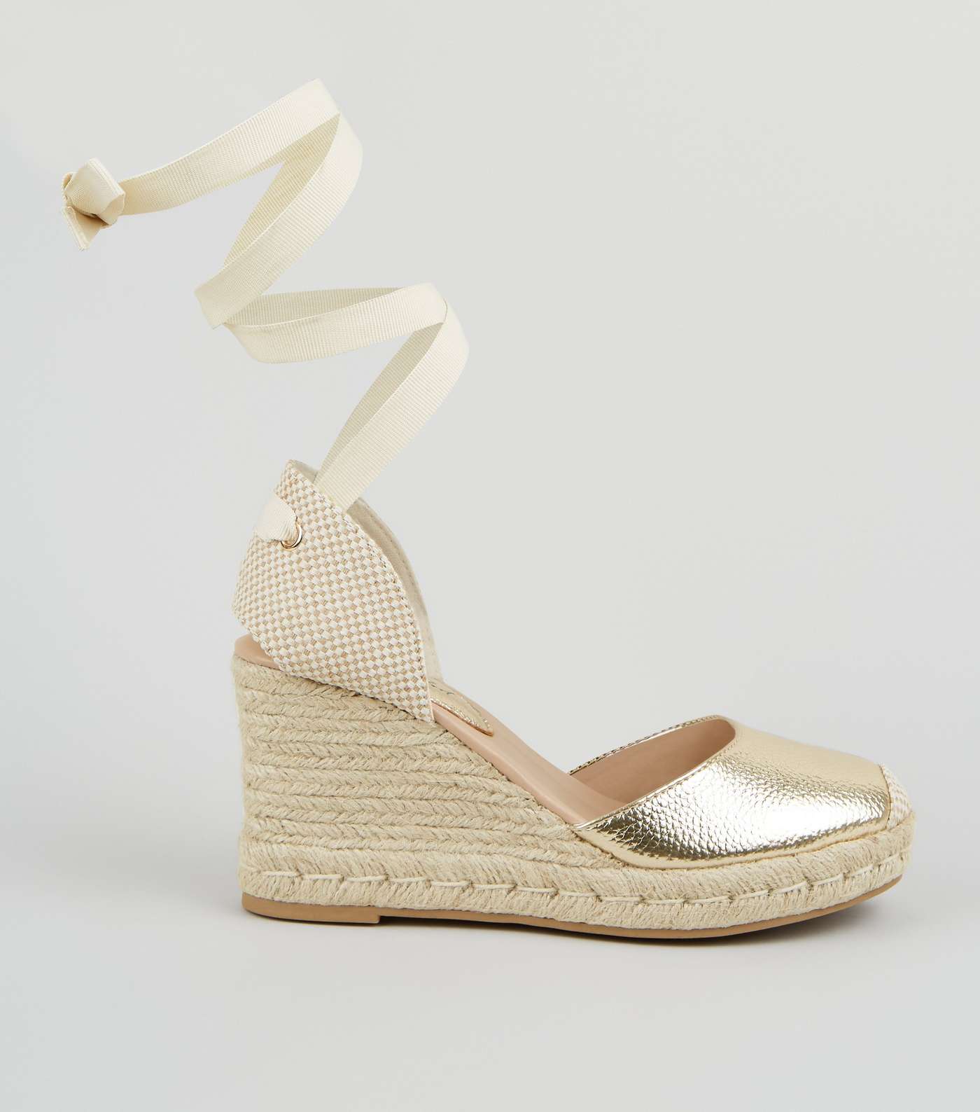 Gold Ankle Tie Espadrille Wedges