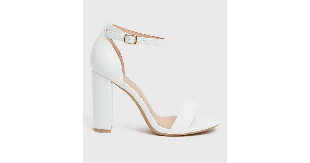 white low block heels wide fit