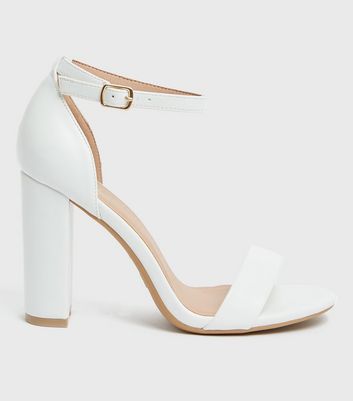 White Strappy Block Heel Sandals 