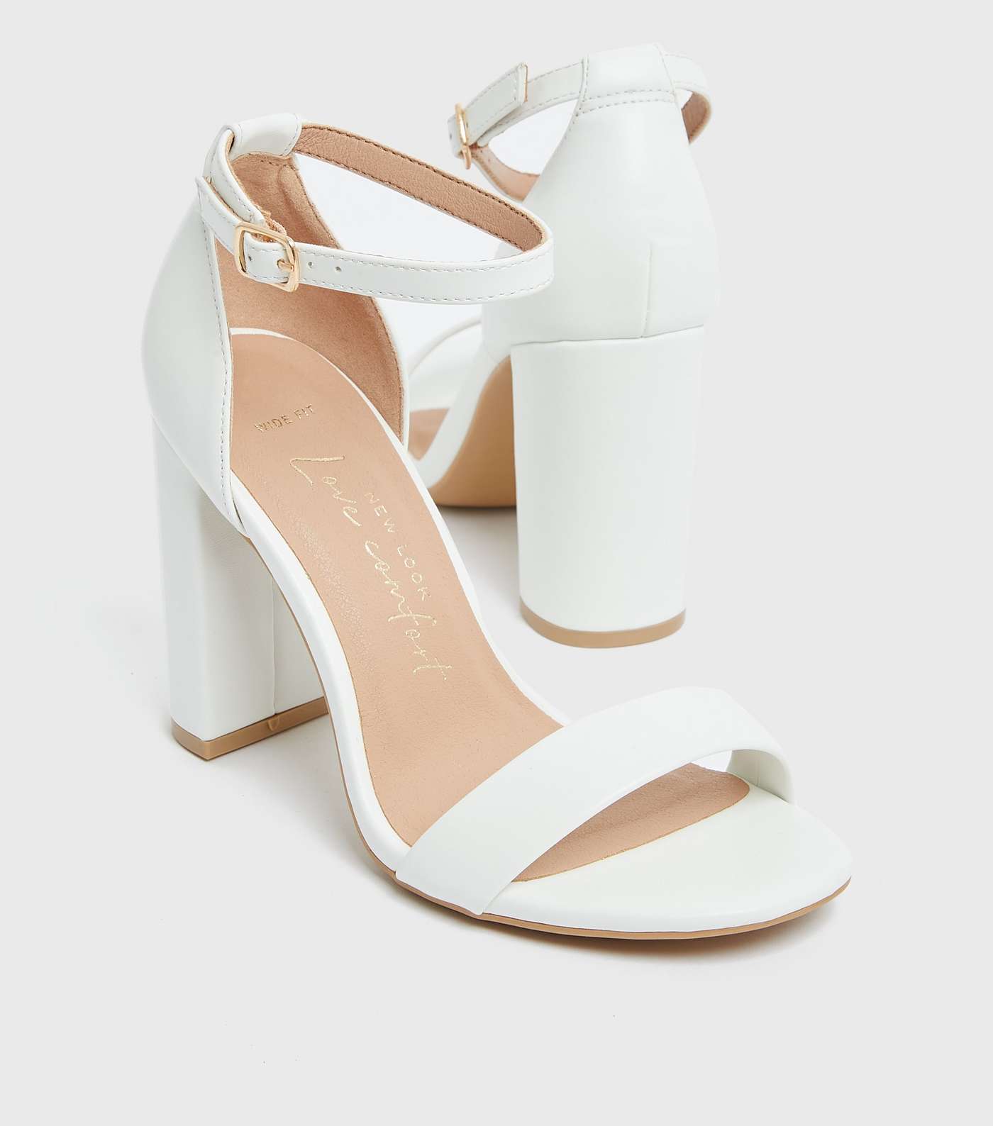 Wide Fit White Strappy Block Heel Sandals Image 3
