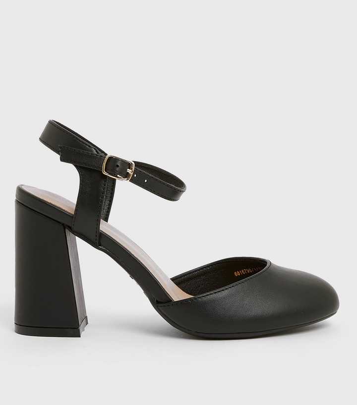 Wide Fit Black 2 Part Block Heel Court Shoes | New Look