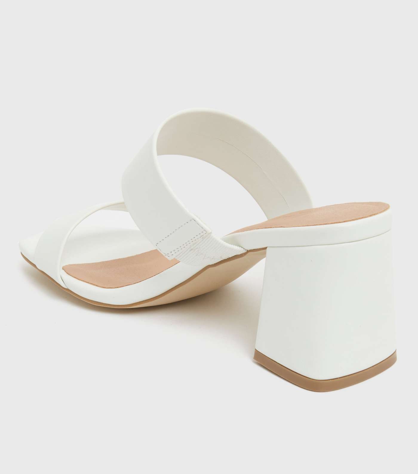 Wide Fit White Double Strap Block Heel Mules Image 4