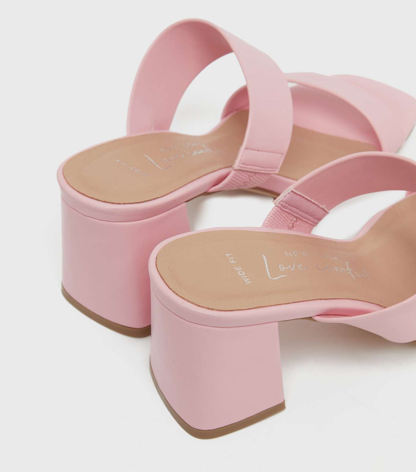 Wide Fit Pink Double Strap Block Heel Mules Image 4
