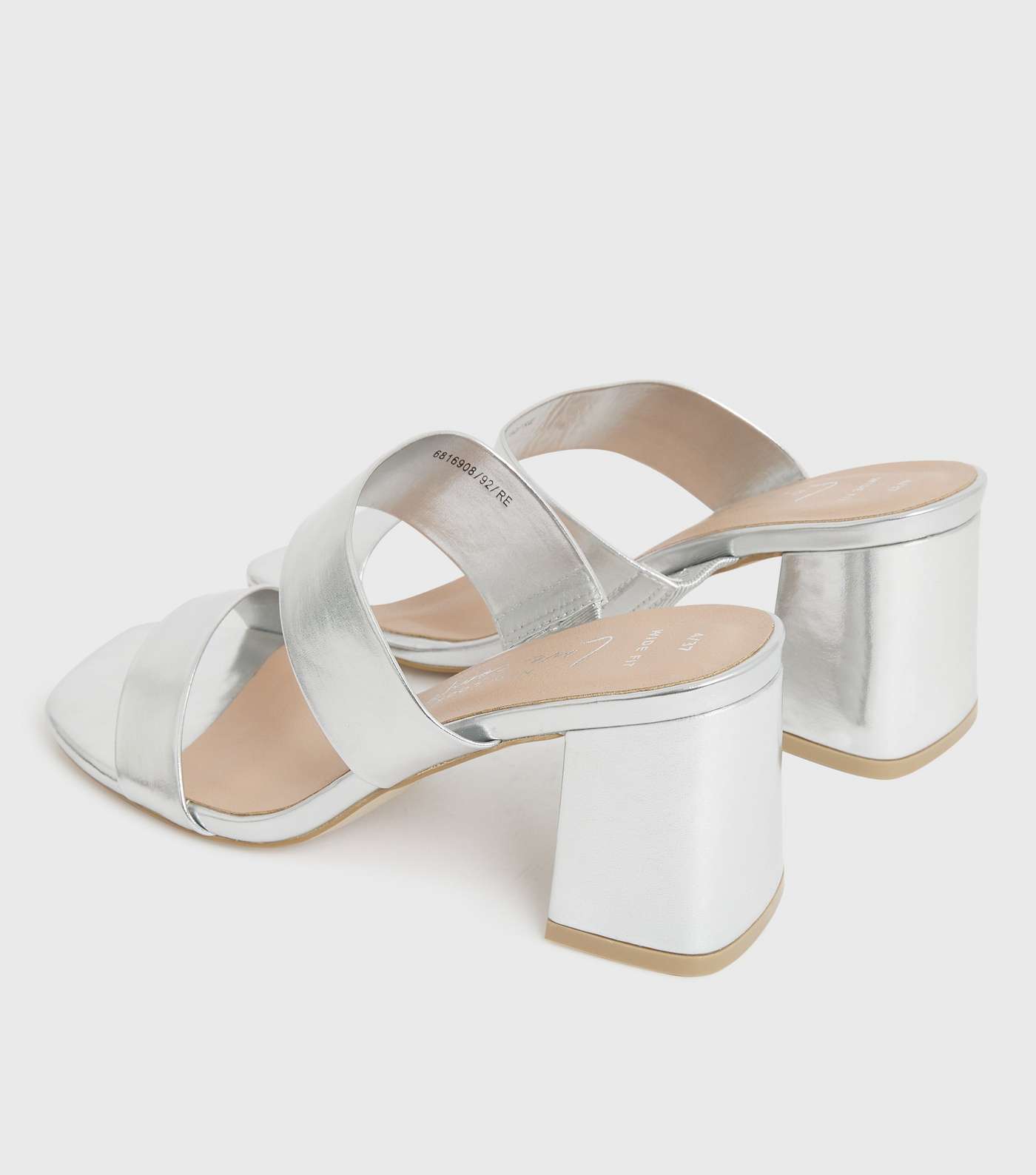 Wide Fit Silver Double Strap Block Heel Mules Image 4