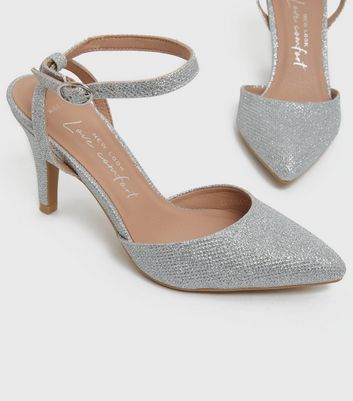 Damen Schuhe & Stiefel Wide Fit Silver Glitter Pointed Court Shoes