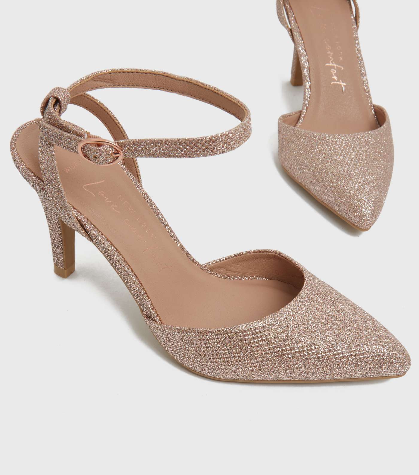 Wide Fit Rose Gold Glitter Pointed Court Shoes Image 3