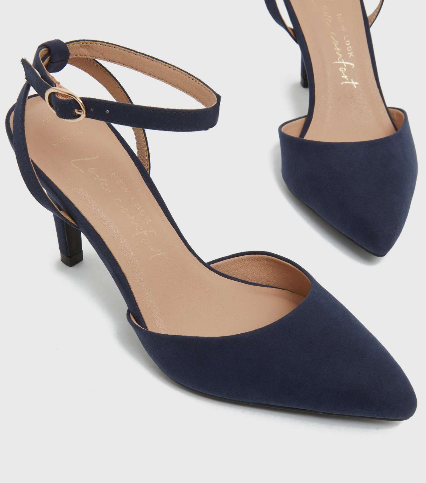 Wide Fit Navy Suedette Pointed Court Shoes Image 4