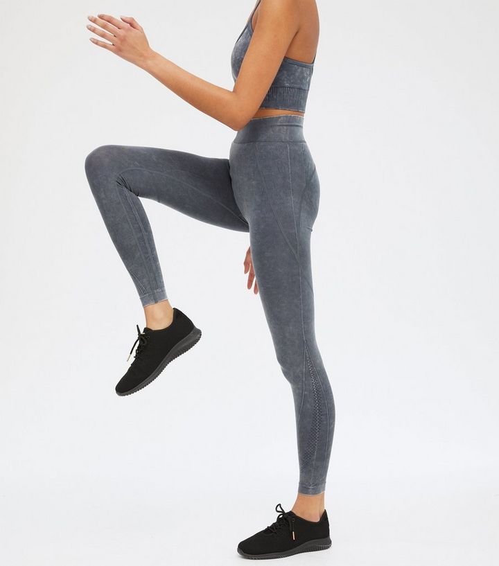 Urban Bliss Black Acid Wash Sports Leggings New Look