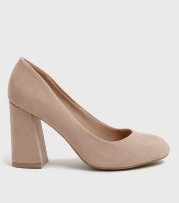 shop for Wide Fit Cream Block Heel Court Shoes New Look Vegan at Shopo