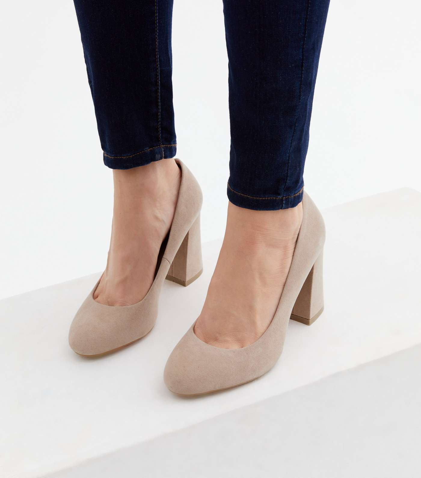 Wide Fit Pale Pink Block Heel Court Shoes Image 2