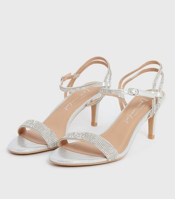 Silver Diamante Spaghetti Heeled Sandals - Samanda – Rebellious Fashion