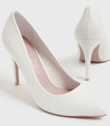 White Leather-Look Flared Block Heel Sandals | New Look
