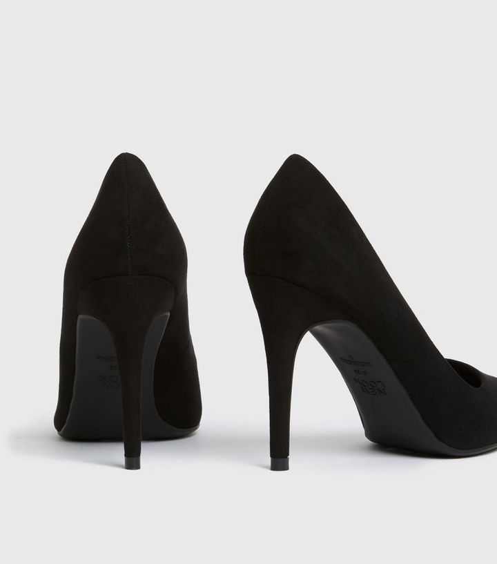 Black Suedette Heel Court Shoes | New Look