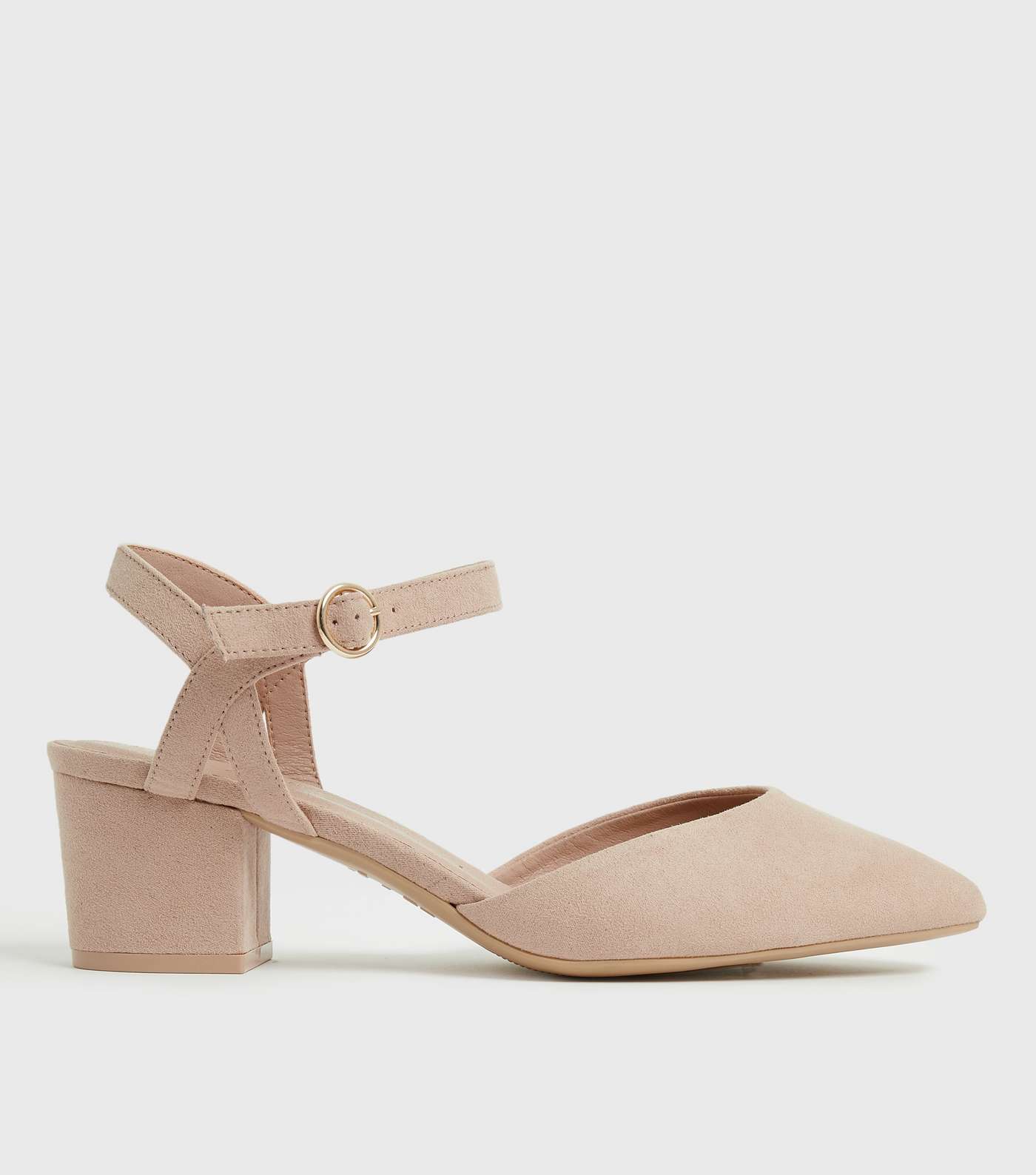 Wide Fit Pale Pink Suedette Block Heel Court Shoes