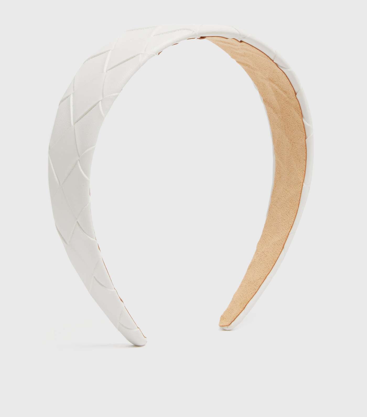Off White Leather-Look Woven Headband 