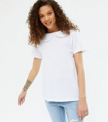 Petite White Frill Collar T-Shirt | New Look