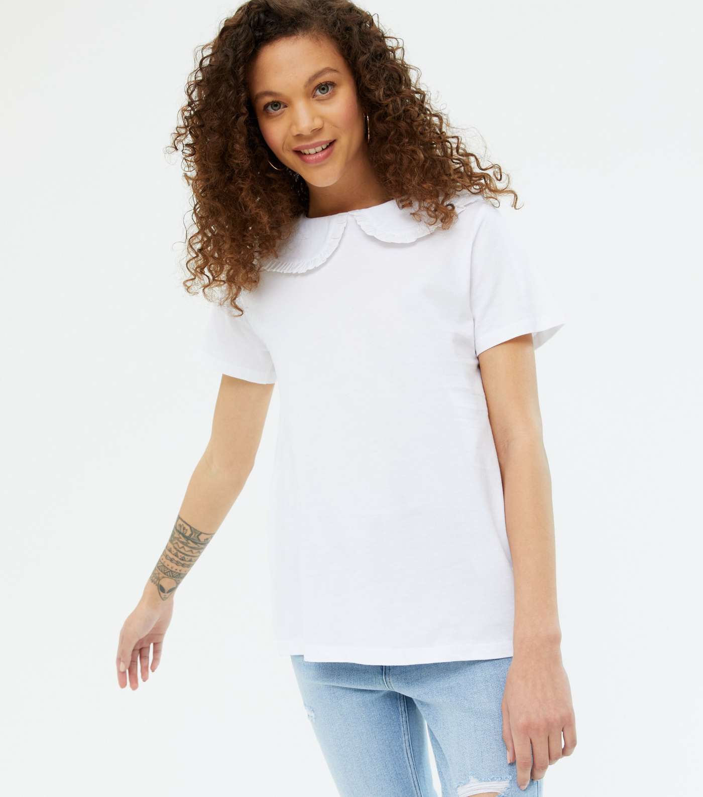Petite White Frill Collar T-Shirt