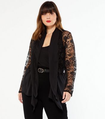 Mela Curves Black Lace Waterfall Jacket | New Look