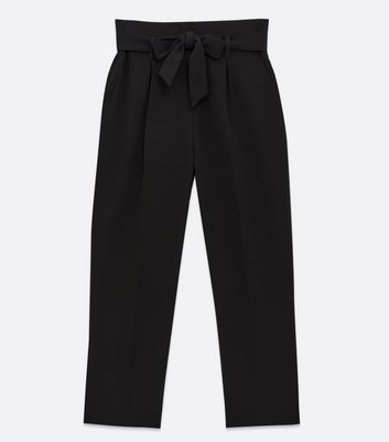 Petite Black High Tie Waist Trousers 