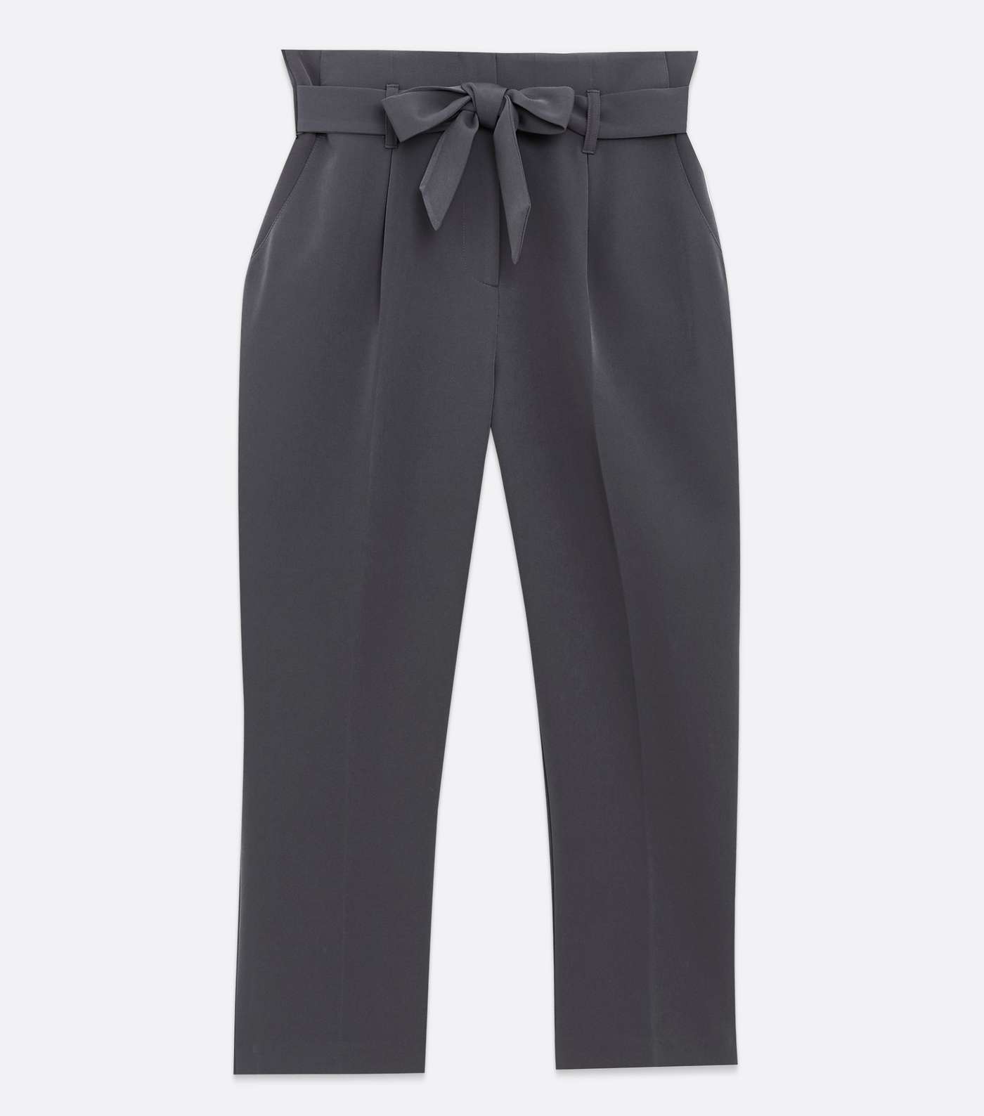 Petite Dark Grey High Tie Waist Trousers Image 5