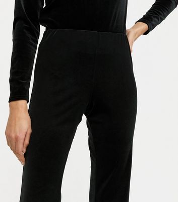 Petite Black Velvet Flared Trousers 