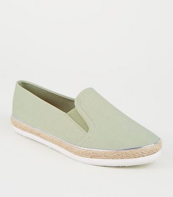 Wide Fit Mint Green Canvas Slip On Espadrilles New Look