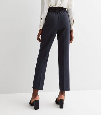Balerno Elasticated Waist Palazzo Trousers Navy Silk  Welcome to the Fold  LTD