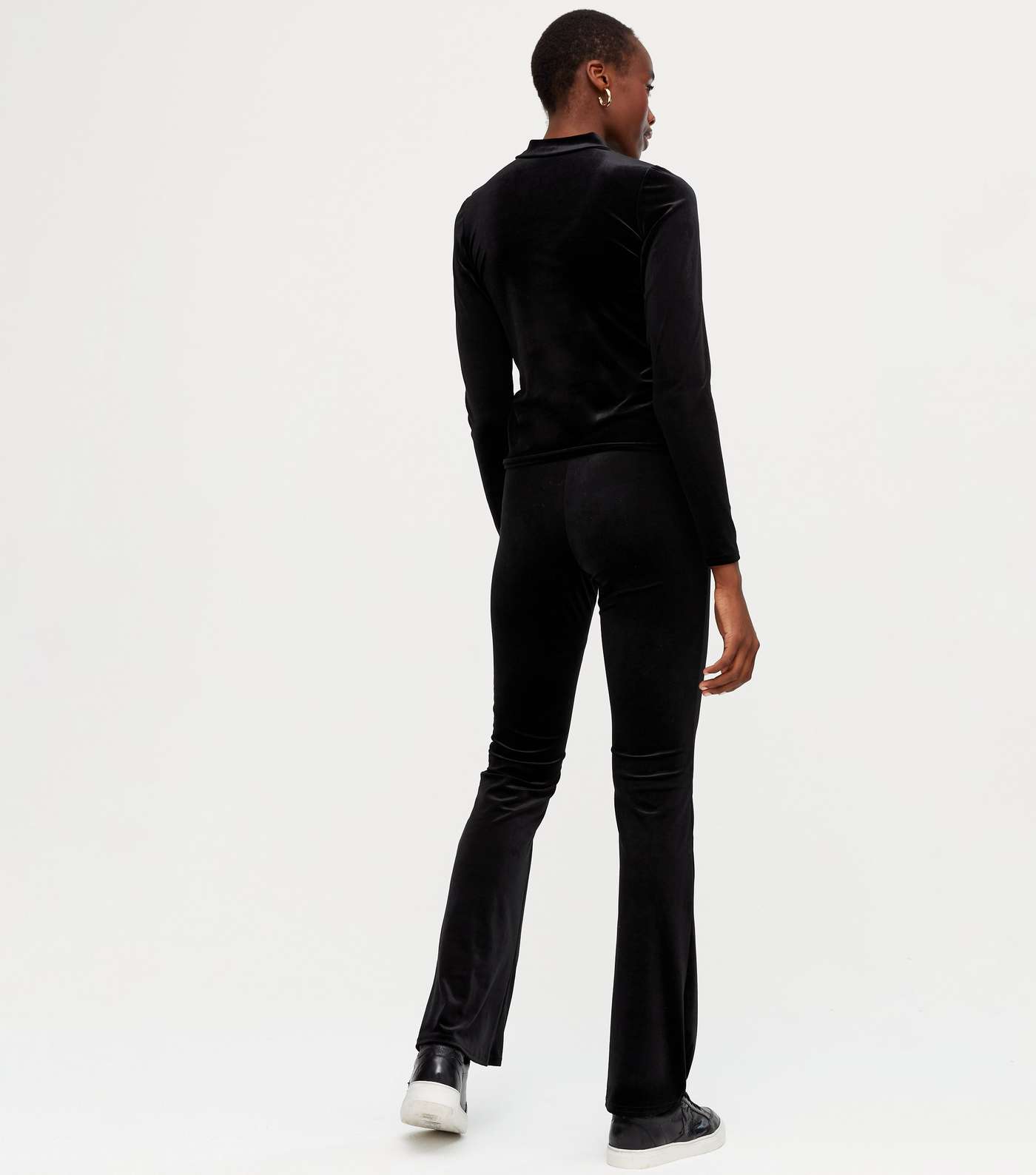 Tall Black Velvet Flared Trousers Image 3