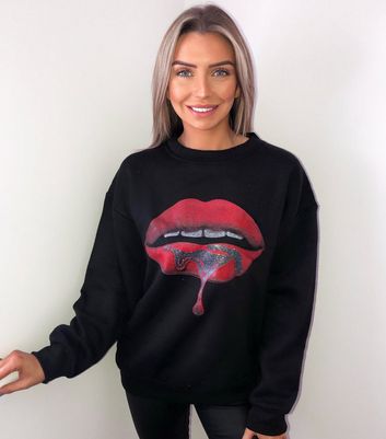 AX Paris Black Crew Neck Lips Sweatshirt New Look