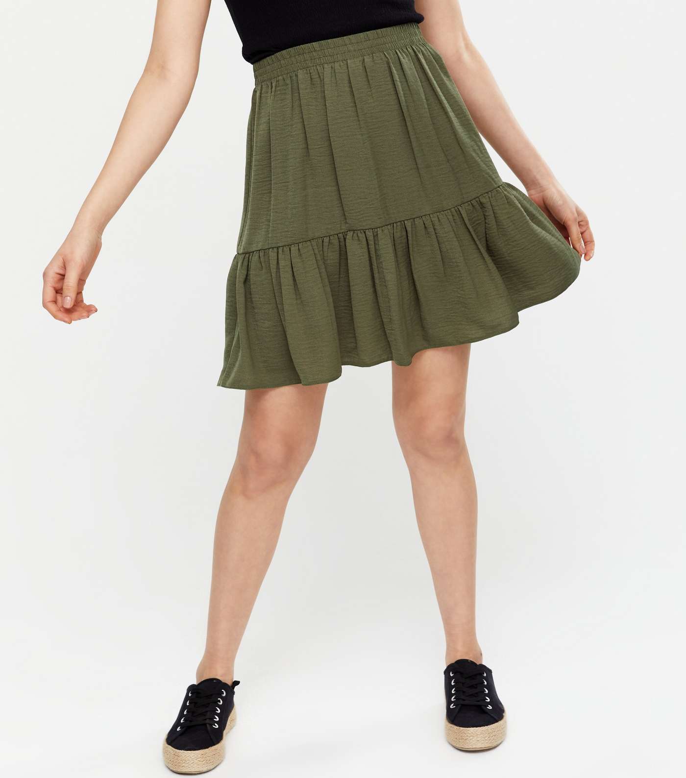 Khaki Herringbone Peplum Skirt  Image 2