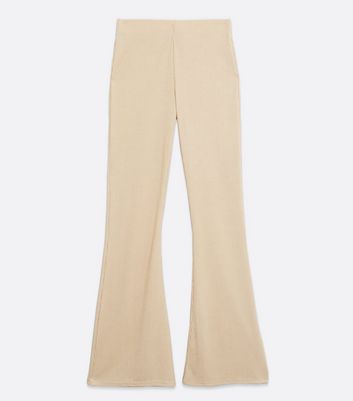 Camel Ribbed Flared Trousers | New Look