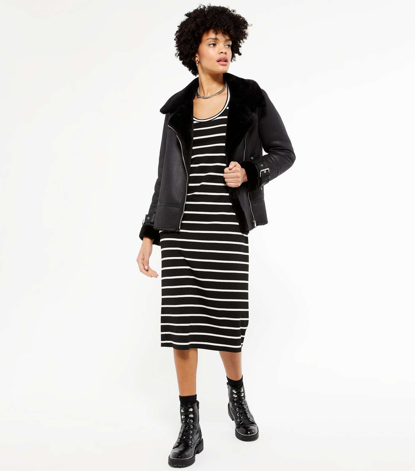 Black Stripe Jersey Midi Dress  Image 2