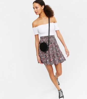 Black Floral Peplum Mini Skirt 