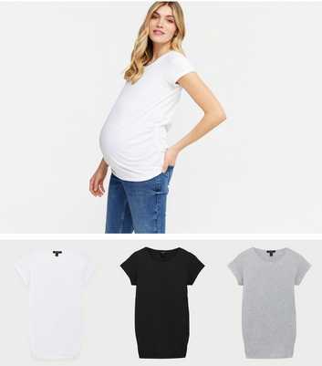 Maternity 3 Pack Black Grey and White Ruched T-Shirts