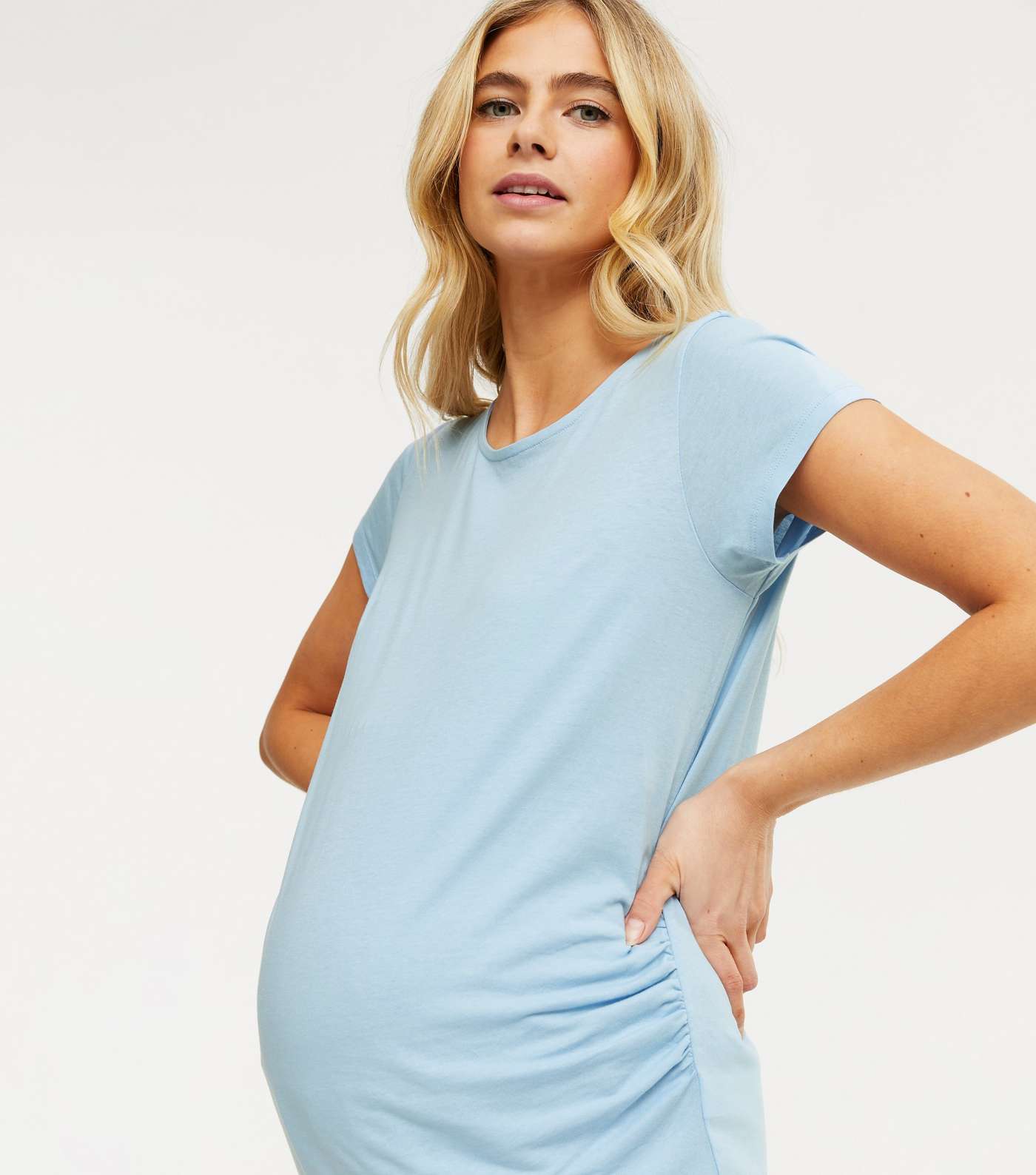 Maternity 3 Pack Pale Blue Black and White Ruched T-Shirts Image 4