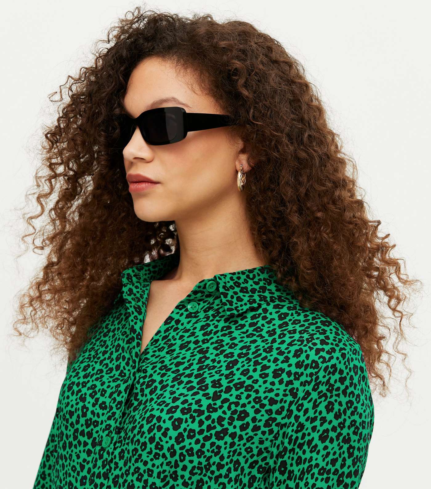 Black Slim Rectangle Sunglasses Image 2
