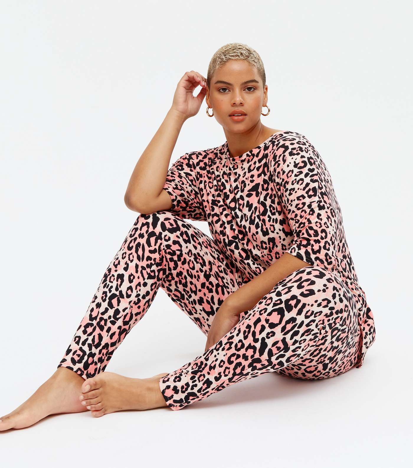 Curves Pink Leopard Print Soft Touch Pyjama Set