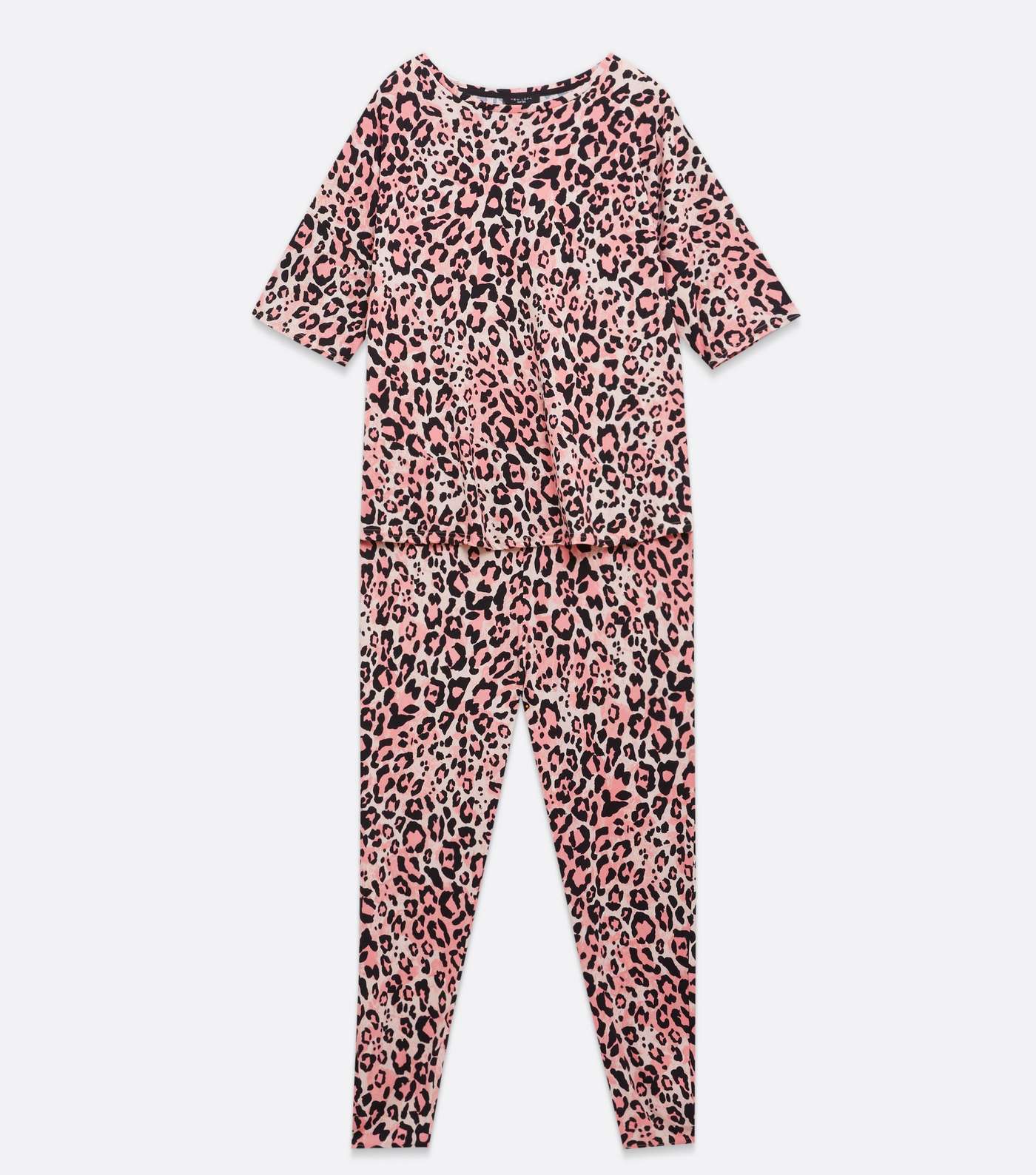 Curves Pink Leopard Print Soft Touch Pyjama Set Image 5